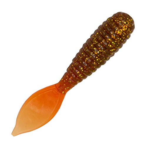 Charlie's Worms Artificial Fishing Bait Spade Tail Grub, Freshwater Saltwater Bass Fishing Lures Scented Soft Baits 12pk - color: Motor Oil Gold Flake