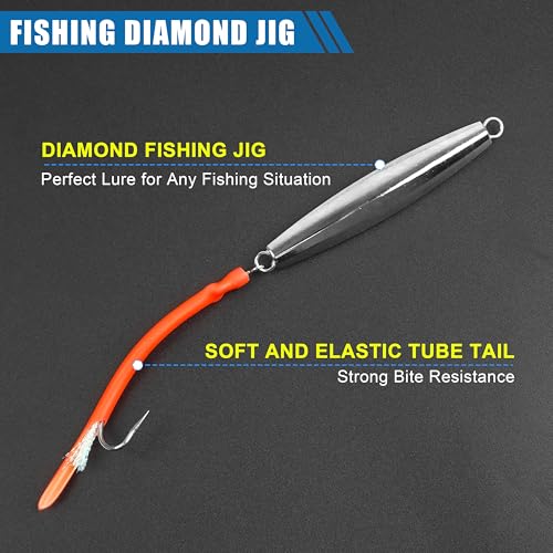 Diamond Jigs Saltwater Fishing Lures,Casting Jigging Spoon with Split Tube Tail Stainless Steel Hook Metal Jig Spoon Baits for Deep Sea Offshore Surf Fishing Bottom Sinking - color: Red-1pc, size: 1oz