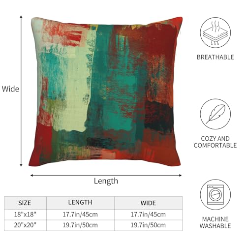 Abstract Teal Throw Pillow Covers Green and Orange Square Pillow Cases 20x20 Inch Set of 2 Messy Rust Painting Outdoor Decorative Pillowcase Cushion Cover for Couch Sofa - color: Green Red, size: 20" x 20" (Pack of 2)