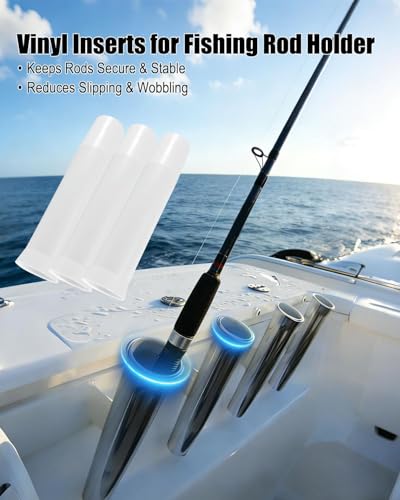 3pcs 1-5/8” Flared Vinyl Inserts for Fishing Rod Holder, 9 Inches Length for Boats Yachts Ships Kayaks Marines Caravans Campers, Strong and Heavy Duty Flared Fishing Rod Sleeves
