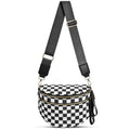 Checkered Nylon Crossbody Bag Bum Bag for Women Mom Large Checkered Fanny Packs with Adjustable Strap - color: Black Checkered