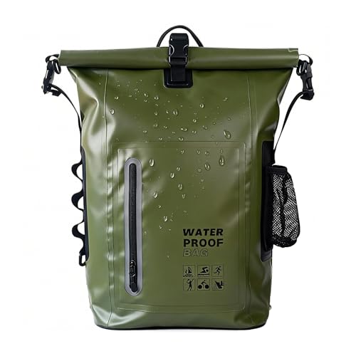 Dry Bag Waterproof 25L-Floating & Lightweight Bags for Women Waterproof Backpack for Kayaking, Boating, Fishing, Paddle Boarding, Camping, Hiking, Roll-Top Seal & Adjustable Shoulder Straps - color: Olive Green