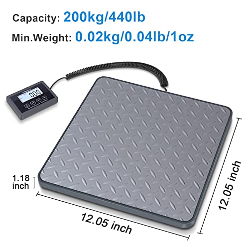 THINKSCALE Shipping Scale, 440 lbs/1 oz Highly Accurate Postal Scale with Hold/Tare/LCD Display, Lightweight Digital Postage Scale for Packages/Luggage/Post Office/Dog, Battery & AC Adapter Included - color: Rubber Gray
