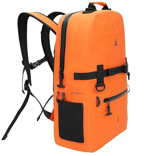 Breakwater Supply™ Fogland Waterproof IP68 Submersible Backpack | Laptop Sleeve & Airtight Zippers for Outdoors, Travel, Boating, Kayaking, Commute, Floating Dry Bag, Unisex, TPU (Safety Orange, 25L) - color: Safety Orange, size: 25L