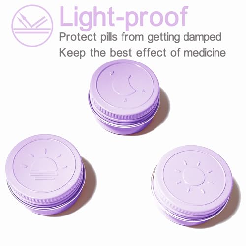Extra Small Single Pill Box for Purse (3 Pack), Aluminum Screw Top Pill Container, 3 Times a Day Portable Waterproof Single Pill Case for Vitamins, Fish Oils, Supplements (Light Purple) - color: Light Purple