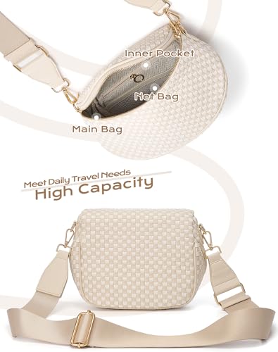 Trendy Woven Checkered Crossbody Bum Bag for Women，PU Leather Checkered Purse Fanny Packs Belt Bag (Woven Bum Bag - Beige White) - color: Woven Bum Bag - Beige White