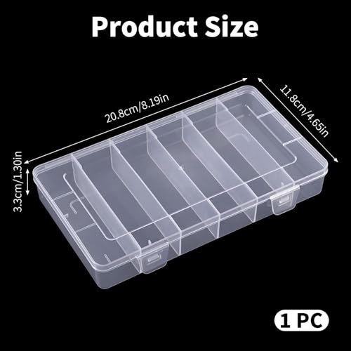 QFGasre 6 Grids Clear Plastic Fishing Tackle Box Tackle Box Organizer with Dividers Craft Storage Containers for Fishing Gear Crafts Beads Earrings Jewelry Screws Nails Pins Small Parts Storage Organi