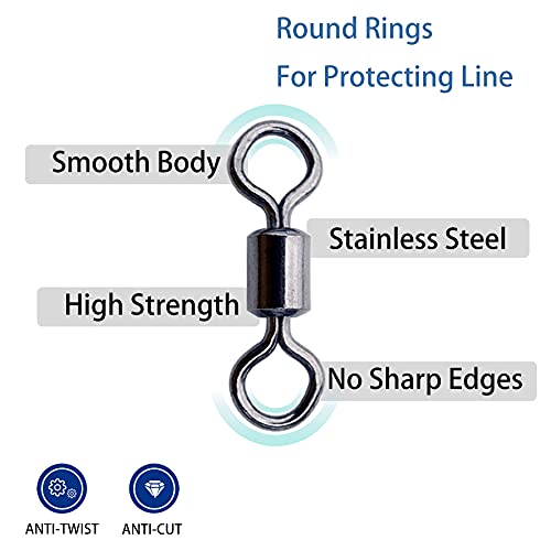 Fishing Rolling Swivels Ball Bearing Swivel Snap Connector,Stainless Steel Black Nickel Bearing Swivels Hook line Connector for Saltwater Freshwater Test 29-282lb - size: #4-73lb-100pcs