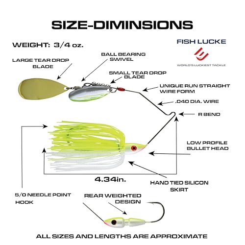 Luck E Strike Hydra-Vibe Spinner Bait with Custom Blades - color: Chartreuse/White, size: 3/4 OZ