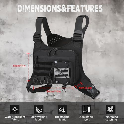 koculemi Outdoor Sports Chest Bag for Men, Chest Vest Holster Fits Most Pistols, EDC Travel Chest Pack for Running, Hiking - color: Black