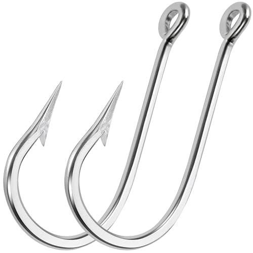 Large Giant Shark Fishing Hooks Saltwater,12pcs Forged Alligator Tuna Hooks Big Game Stainless Steel J Fish Hooks Extra Strong for Shark Swordfish Tuna Catfish 5/0-13/0 - size: 7/0-12Packs