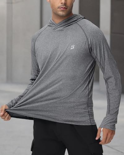 Roadbox Mens UPF 50+ Fishing Shirts, Long Sleeve UV Sun Hoodie, Hiking Running Swim Athletic Workout Shirt - color: A01-dark Gray, size: Medium