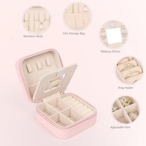 MFXIP Easter Basket Stuffers for Teens Essentials, Valentines Day Christmas Stocking Stuffers for Women Teen Girl Gifts Trendy Stuff Travel Jewelry Box Case Organizer Personalized Birthday Gifts - color: Initial W Pink