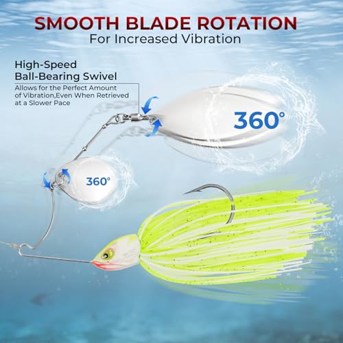 MadBite by KastKing Spinnerbait Fishing Lures, Bass Trout Salmon Walleye Stainless Steel Spinner Baits Kit, Saltwater Freshwater, 4 pcs - color: Clear Water - Colorado & Willow, size: 1/2oz