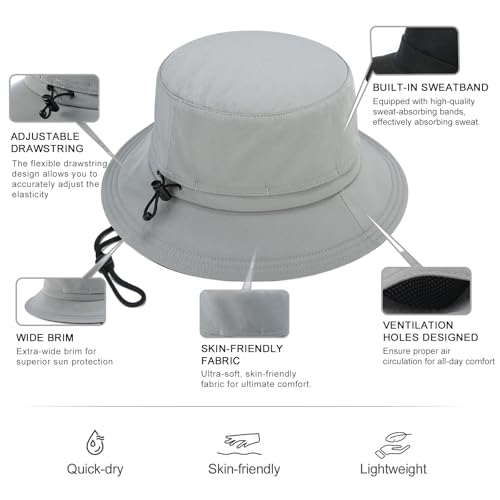 FEINION Men Women Breathable Sun Cap Portable Outdoor Bucket Hat - color: Grey