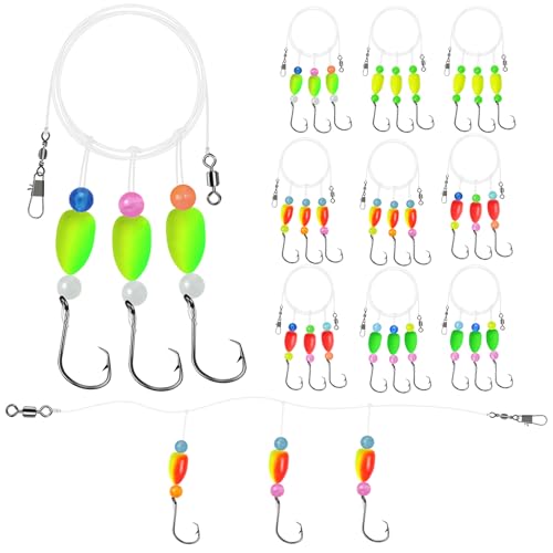 Pompano Rigs for Surf Fishing, 5/10 PCS Pre-Tied Saltwater Fishing Rigs with Triple 3/0 Circle Hooks, Pompano Floats Surf Fishing Tackle - size: 10-pcs
