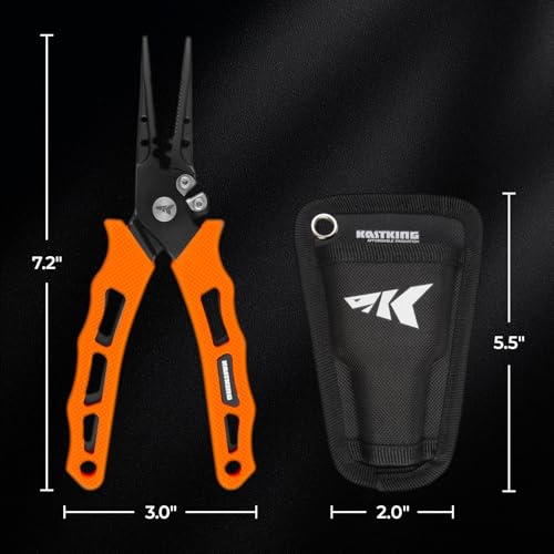 KastKing Cutthroat 7 inch Fishing Split Ring Pliers, 420 Stainless Steel Fishing Tools, Saltwater Resistant Fishing Gear, Tungsten Carbide Cutters - color: Orange, size: 7" Straight Nose