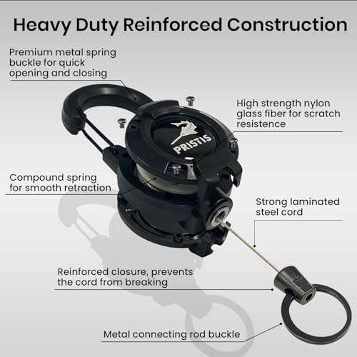 Pristis Heavy Duty Zinger Retractors, Saltwater Resistant 28" Stainless Steel Wire Retractable Badge Holder, Keychain Lanyard