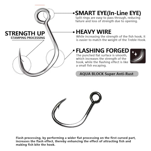 Inline Replacement Single Hooks for Hard Baits, Black Titanium Coated, Ultra Sharp & High-Strength, Includes Matching Split Rings — 4 Variants (#4-30 Pcs, #2-30 Pcs, #1-28 Pcs, #1/0-26 pcs) - color: #2-Inline-Single-Hooks, size: #2