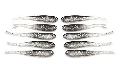 Cafurty 10Pcs Fishing Soft Plastic Lures, Minnow Crappie Lure Soft Fishing Lure Gray Lure Swim Bait Silver Carp Fish Tackle Artificial Bait Split Tail Set