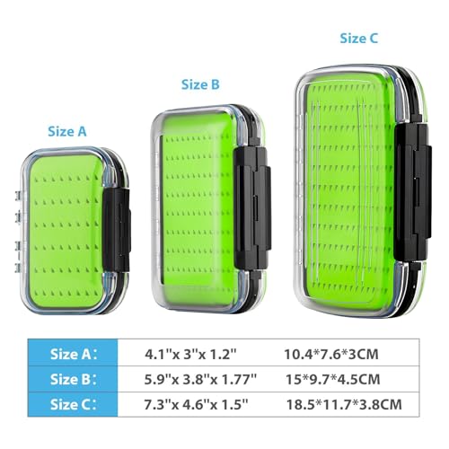 Gonex Fly Boxes for Fly Fishing Jig Boxes Two-Sided Waterproof Lightweight Fly Fishing Box Easy Grip Transparent Lid Fly Fishing Lures Box Sizes A+B+C, Green - color: Green, Black, Transparent, size: SizeA+SizeB+SizeC