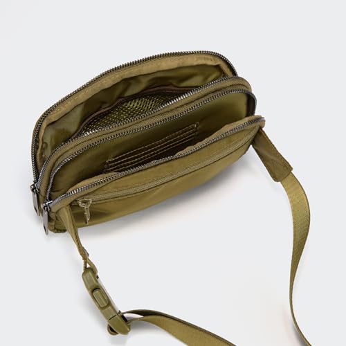 Pander Everywhere Belt Bag for Women, 5 Zipper Pockets Nylon Crossbody Fanny Pack Purse (Dark Moss) - color: Dark Moss