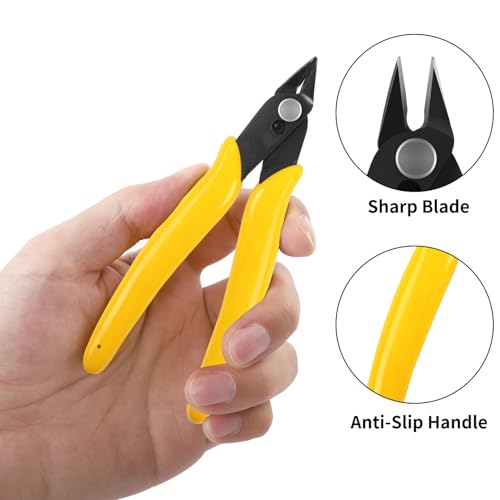 HongWay 5pcs Micro Flush Cutters, Wire Cutter with Internal Spring, Diagonal Cutters for Electronics, Heating Wire, Model Sprue, Soft Copper Wire Snips, 5 Inches, Yellow - color: Yellow