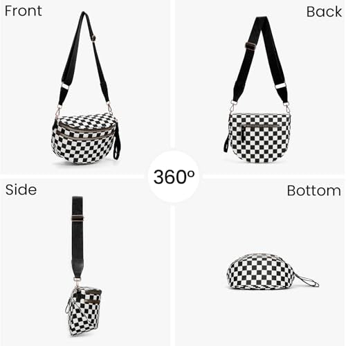 Checkered Crossbody Bum Bags for Women Nylon Checkered Purse Checkerboard Fanny Pack - color: A01-black