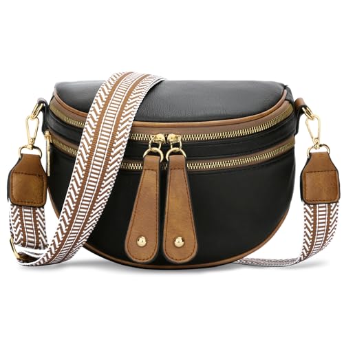 KKXIU Crossbody Sling Bag for Women Trendy Fanny Pack Vegan Leather Chest Bag | Trendy - color: Black