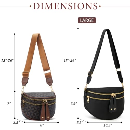 KKXIU Crossbody Sling Bag for Women Trendy Fanny Pack Vegan Leather Chest Bag | Trendy - color: Large-Black