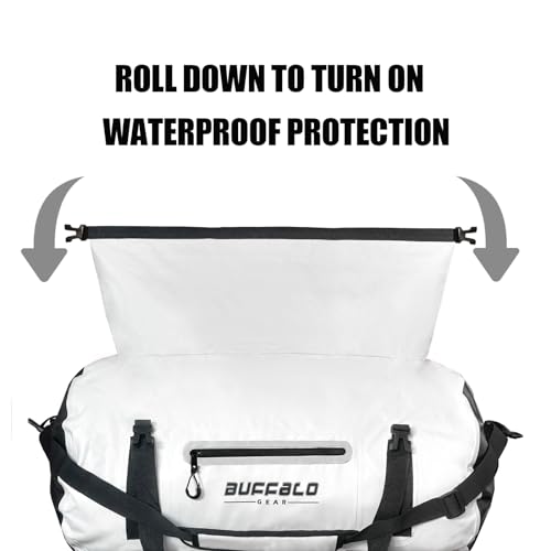 Buffalo Gear Waterproof Duffle Bag 40L 60L 80L Roll-top Dry Bag Heavy Duty Waterproof Duffel Travel Bag for Kayaking Rafting Boating Fishing Camping - color: White, size: 60L