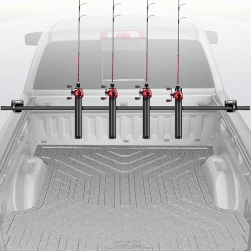 Inshore Rod Holder for Truck Bed, Fixed Truck Bed Fishing Rod Rack, Adjustable Rod Holder for Truck & SUV, Gifts Ideas for Men (Aluminum Body with Plastic Rod Bracket-Tension Rod) - color: Aluminum Body-D Rings