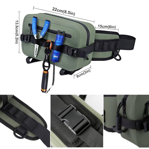 2.1L Waterproof Waist Bag - TPU Military Green Packet with Airtight Zipper Closure, Lightweight Sling Bag for River Fly Fishing