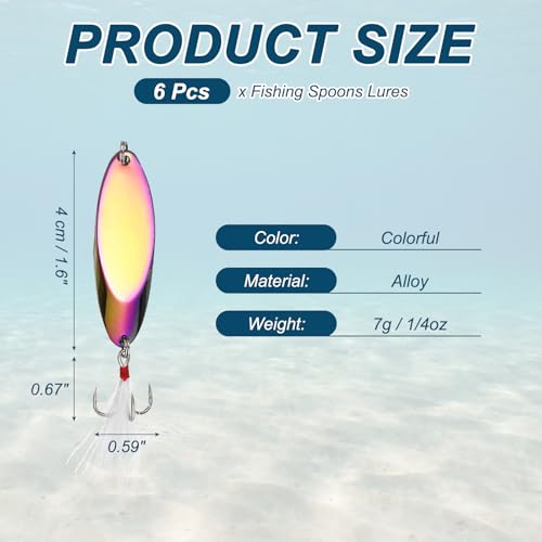 Fishing Spoons Lures Metal Saltwater Treble Trout Lures Jigging Spoon with Treble Hooks Spinner Baits for Freshwater - color: Colorful, size: 7g / 1/4oz