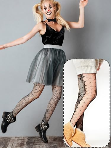Ramede 10 Pairs Lace Fishnet Goth Patterned Fish Nets Tights High Waist Mesh Pantyhose Thigh High Stockings for Women - size: Small
