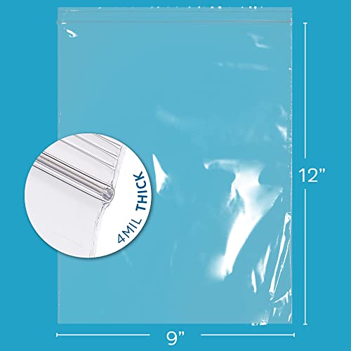 9" x 12" Heavy-Duty Zip Bags - 200 Count - Clear Plastic Reclosable Zipper Baggies, 4 Mil Thick Freezer Storage Poly Bags for Packaging A4 Letter Sized Paper, Food, Tools & Sharp Objects. - size: 9" x 12"
