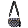 Pure Colour Crossbody Bum Bags for Women Spacious Checkered Cross body Bag Nylon Trendy Fanny Pack for Travel - color: Black Grey Checkered