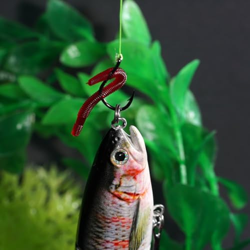 100 Pcs 3.3inch Soft Worms Fishing Lure Baits, Earthworm Baits Lifelike Fake Bloodworm,Fresh Water Fishing Bait - color: Red+Brown
