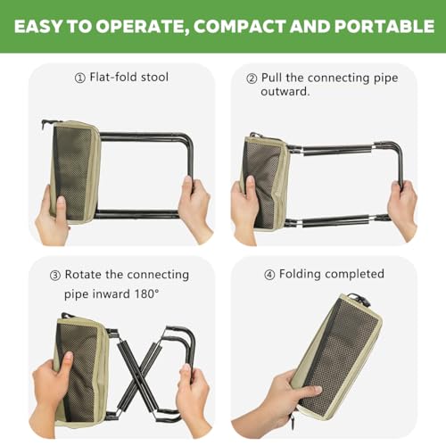 2-in-1 Collapsible Camping Stool & Sling Bag / 220LB Load Capacity Folding Portable Fishing Stool/Collapsible Stool for Camping, Hiking, Fishing, Gardening & Beach Outdoor Activities - color: Khaki, size: Large