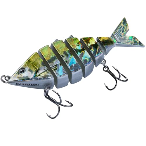 BASSDASH Bone Swimbait Multi Jointed Hard Fishing Lure for Bass Trout Bluegill Pike with Angled Cut Segments - color: Baby Bass