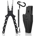 Piscifun Saltwater Fishing Pliers, Aluminum, Split Ring, Braid Cutter | Hook remover, tungsten carbide blade, spring-loaded jaws, ergonomic grip, sheath and lanyard - color: Black, style: Rubber Sheath
