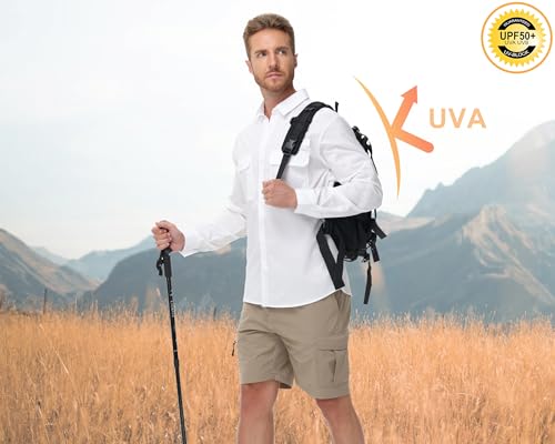 Satankud Mens Long Sleeve Fishing Shirts UPF 50+ Sun Protection Cooling Hiking Shirt for Travel Safari Work - color: White, size: XX-Large