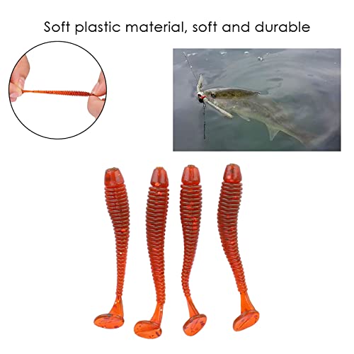 Akozon 50PCS Soft Plastic 5cm Fishing Lures, Ttail Grub Worm Bait, Fish Tackle Accessory in Vibrant Orange Color, Ideal for Fishing Enthusiasts - Pack of 50 - color: Red