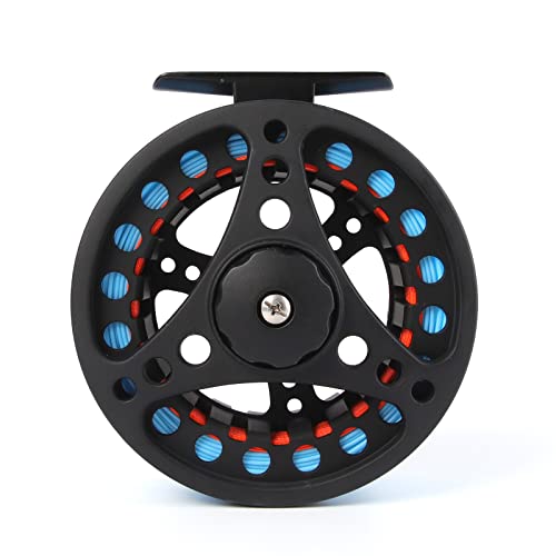 (1/2WT 3/4WT 5/6WT 7/8WT) Fly Reel with Line Combo Aluminum Alloy Large Arbor Fly Fishing Reels Weight Forward Fly Line with Braided Backing Taper Leader Pre-Tied - color: Black reel with Sky Blue Fly Line, size: 5/6 WT Reel+Line
