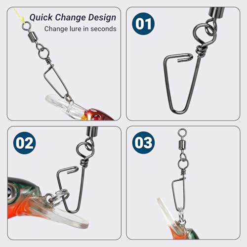 QISHUO Barrel Stainless Snap Swivels Strength Saltwater Lure Connector Fishing Steel Clips Fishing Swivel Rolling Black Nickel - size: Size5 (41lb) 50 pcs