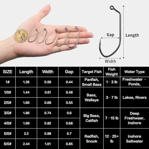 FishTrip 60 Degree Jig Hooks, Long Shank Aberdeen Hooks for Jig Making | 50/100Pcs High Carbon Steel Aberdeen Fishing Hook Jig Molds for Crappie, Bluegill, Panfish, Trout Freshwater Saltwater - size: 1/0_50pcs