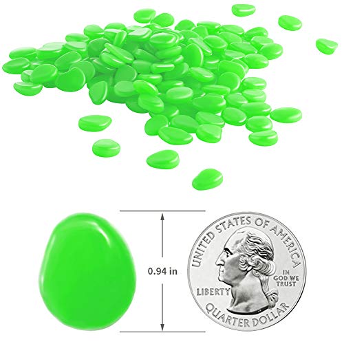 Glow Pebbles Green, 300 pcs Green Glowing Rocks for Outdoor Decor, Garden Lawn Yard, Aquarium, Walkway, Fish Tank, Pathway, Luminous Pebbles Powered by Light or Solar-Recharge Repeatedly - color: Green