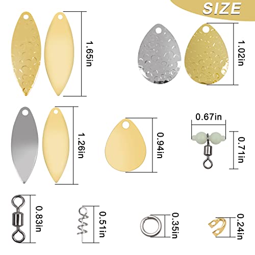 Fishing Spinner Blades for Lure Making,150pcs Spinner Making Supplies Kit Colorado Willow Blades Folded Clevis Twist Lock Swivels for DIY Spinnerbait Walleye Spinner Spoon Rig