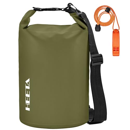 HEETA Waterproof Dry Bag for Women Men, 5L/10L/20L/30L/40L Roll Top Lightweight Dry Storage Bag Backpack with Emergency Whistle for Travel, Kayaking, Boating, Camping, Beach, Cruise Ship Essentials - color: Dark Green, size: 5L