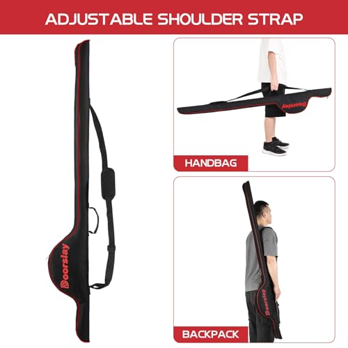 Fishing Rod Bag - 63 Inch Rod & Reel Protective Case, Portable Folding Pole Case, Waterproof Tackle Storage & Organizer - color: Black&Red